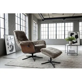 KAWOLA Relaxsessel SILVA Schaffell 77 x 106 x 86 cm Beige mit Hocker