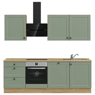 Nobilia Küchenleerblock , Grün, Eichefarben , Holzwerkstoff , 3 Schublade(n) Schubladen , nur wie online abgebildet bestellbar , 240 cm , Made in Germany, DGM-Klimapakt, Goldenes M, Pefc , seitenverkehrt erhältlich, vormontierter Korpus , Küchen, Küchenzeilen & Küchenblöcke, Küchenzeilen, Küchenzeilen ohne Geräte