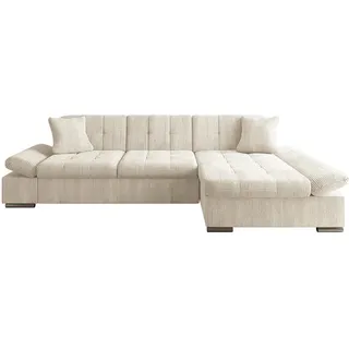 Mirjan24 Ecksofa Malwi Cord, mit Bettkasten und Schlaffunktion, Elegante Couch, Polsterecke (Farbe: Poso 100, Seite: Rechts) - Beige
