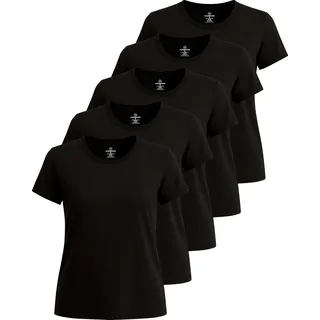 Real Essentials 5er-Pack: Kurzärmeliges Damen-T-Shirt, Workout-Top, Fitness, Pilates, Fitnessstudio, Sportbekleidung (Plus erhältlich)