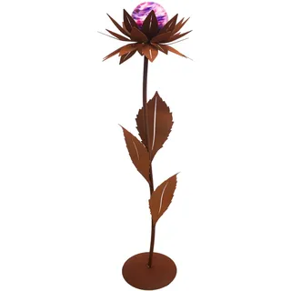 Ferrum Art Design Blume Maya mit Glaskugel Rosa Ø 40 cm x 118 cm Edelrost
