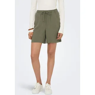 Shorts ONLY "ONLSIESTA MW PULL-UP LIN BL SHORTS NOOS", Damen, Gr. M (38), N-Gr, grün (deep lichen grün), Jersey, Obermaterial: 80% Viskose, 20% Leinen, unifarben, loose fit kniefrei, Hosen Shorts, loose fit, Jersey, Viskosemischung, elastischer Bund, unifarben
