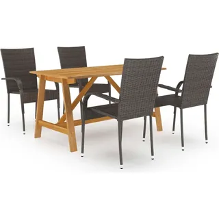 Gartenmöbel-Set 5-tlg. Akazien-Massivholz & PE Rattan Braun 4 Personen Tisch 140x70x73,5cm Stühle 55,5x53,5x95cm - Braun