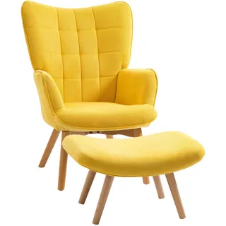 Redom Ohrensessel-Set mit Hocker Polyester, Buchenholzbeine 72/80/101 cm Gelb , Textil , 72x101x80 cm , Wohnzimmer, Sessel, Ohrensessel