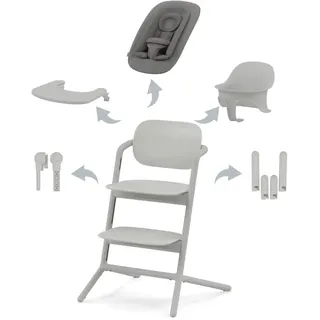 Cybex Gold LEMO Hochstuhl 4in1-Set, Mitwachsend, 0 - 99 Jahre, Ab Geburt, Inkl. Bouncer Nest, Baby-Set, Snack Tray, Neugeboreneneinlage und Adapter-Set, Buchenholz/Aluminium/Kunststoff, Suede Grey