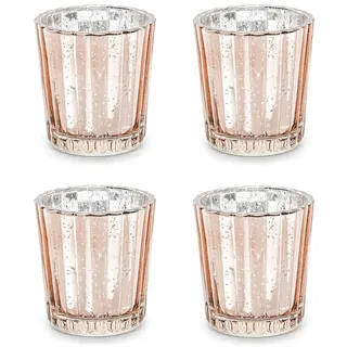 Teelichthalter Glas 5,5x6cm Kerzenhalter Windlicht Kerzenglas Teelichtgläser 4er Set Hochzeit Deko/Vintage Teelichhalter aus Glas in schick-rustikaler Optik 4 Stück