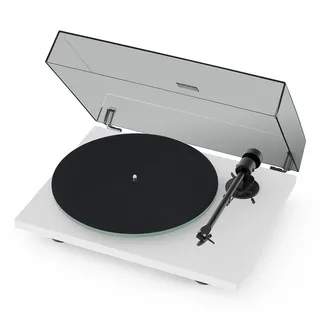 Pro-Ject T1 EVO BT Plattenspieler mit Bluetooth – Riemenantrieb, Aluminium-Tonarm, Ortofon OM 10 Tonabnehmer, Staubabdeckung (Satin Weiß)