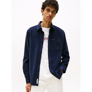 Langarmhemd TOMMY JEANS "TJM BABY CORD SHIRT EXT", Herren, Gr. 4XL, N-Gr, blau (schwarz night navy), Cord, Obermaterial: 100% Baumwolle, regular fit hüftbedeckend, 1-Knopf-Manschette, Hemden Langarmhemd, Cordhemd Regular Fit, Button-down-Kragen