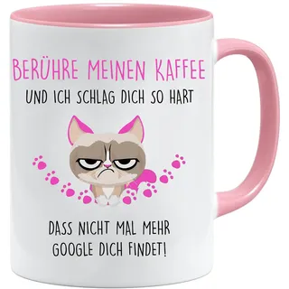 Tasse mit Spruch | Berühre meinen Kaffee und ich schlag dich so hart | Becher für die Arbeit | tasse arbeit | tasse arbeitskollegin | tass arbeit lustig (Rosa)