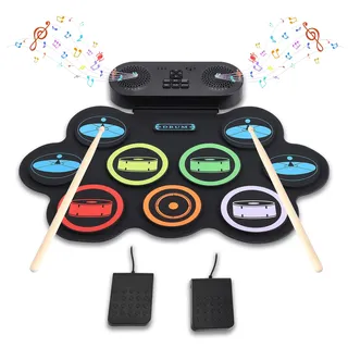 Yapasopu Kinder Schlagzeug Elektronisch mit 9 Pads,2 Stereolautsprecher,E-drum Set pocket drum,Elektronisches Schlagzeug E Drums mit 2 Fußpedalen & USB Wiederaufladbar für Kinder und Anfänger