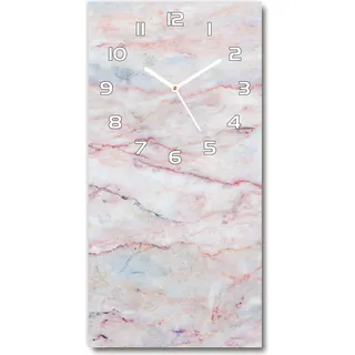 Wanduhr aus Glas – 30x60 cm - Glasbild - Glasuhr - Gehärtetes Glas -Marmor Hintergrund - Rosa