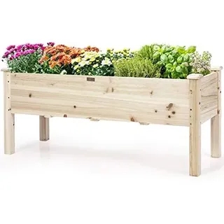 FANTASK Hochbeet aus Holz, Pflanzbeet für Kinder, 120x43,5x51cm, Pflanztrog belastbar bis 100 kg, Blumenkübel mit Ablauflöchern, Kräuterbeet rechteckig, Anzuchtbeet Garten Terrasse Balkon