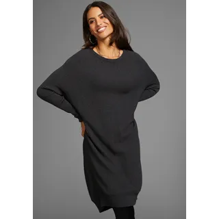 Longpullover LAURA SCOTT, Damen, Gr. 36/38, schwarz (anthrazit melange), Strick, Obermaterial: 50% Viskose, 28% Polyester, 22% Polyamid, unifarben, Basic, oversize lang, Rundhals, Rippstrickbündchen, Pullover Longpullover, in oversized Form mit Rippstruktur