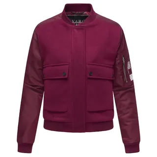 Bomberjacke NAVAHOO "Bomberjacke Willstehaben 14", Damen, Gr. XS, rot (wine), Obermaterial: 90% Polyacryl PAN. 8% Viskose CV. 2% Elasthan EL. Obermaterial: 100% Nylon NY. Futter: 100% Polyester PES. 100% Polyester PES., gerade hüftlang, Rundhals, weit Rippstrickbündchen, Jacken Bomberjacke, angesagte Collegejacke mit Ärmeltasche