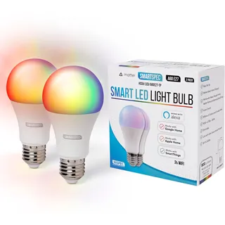 Smartspec WLAN Lampe E27 2er Pack – Smart Home LED Glühbirne, Farbwechsel RGB, Dimmbar, 2,4 GHz WiFi – Kompatibel mit Alexa, Google Home, Apple HomeKit – Smarte Multicolour LED Licht NUUK-A60