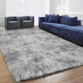 JURLEA Teppich moderner Flauschiger Hochflorteppich für Wohnzimmer weicher Rutschfester Teppich für Schlafzimmer Spielzimmer Moderne Heimdekoration (Grau weiß, 250 x 300 cm)