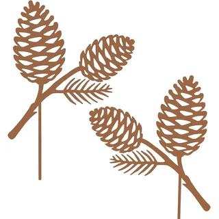 KRONLY 2er Set Roststecker Tannenzapfen mit Zweigen – Gartenstecker Metall – Edelrost Deko für Garten, Beet & Adventskranz – wetterfeste Gartendeko Tanne – Weihnachtsdeko