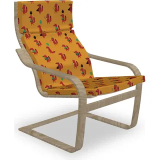 ABAKUHAUS Fuchs Poäng Sessel Polster, Lustige Tier mit verschiedenen Gegenständen, Sitzkissen mit Stuhlkissen mit Hakenschlaufe und Reißverschluss, Marigold Multicolor - Gold