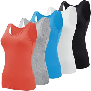 BQTQ 5 Stück Elastische Tank Tops Damen Unterhemden Stretch Crop Top Basic Cami Tank Top für Frauen und Mädchen, Schwarz, Weiß, Grau, Deepskyblue, Lachs, XXL