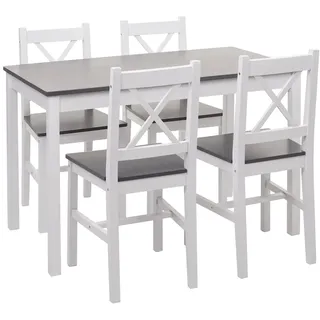 Mendler Esszimmer-Set HWC-F77, Sitzgruppe Esszimmergruppe, Massiv-Holz Landhaus 110cm ~ weiß-grau
