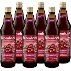 RABENHORST - Cranberry Muttersaft 6er Pack (6 x 700ml). 100 % purer Cranberry-Direktsaft aus erster Pressung aus sorgfältig ausgewählten, original nordamerikanischen Cranberrys von bester Qualität