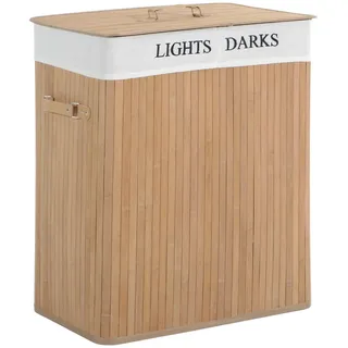 Homcom 100L Wäschekorb Wäschebox Wäschesammler Wäschesortierer 2 x Fach Bambus , Naturfarben , Naturmaterialen , 32x63x52 cm , Haushalt & Reinigung, Wäschepflege, Wäschekörbe & Wäschetonnen