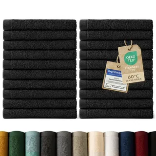 Blumtal Premium Frottier Gästehandtücher Set 24 teilig 100% Baumwolle - Oeko-TEX zertifiziertes Gästehandtuch 24x (30x30 cm) - Ultra saugstarkes Gästetücher Set waschbar °60 - Handtücher Schwarz