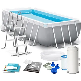 INTEX 26788GN Prism Frame Pool rechteckig 400x200x100 cm Set mit Pumpe und Leiter - Blau