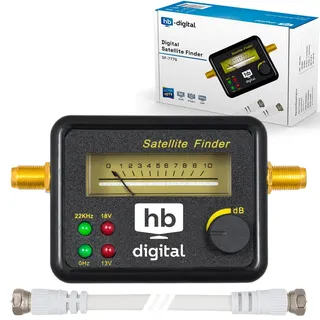 HB DIGITAL SATFINDER mit 4 LED analoger Anzeige, vergoldeten Anschlüssen und Tonsignal + F-Verbindungskabel + Deutsche Anleitung