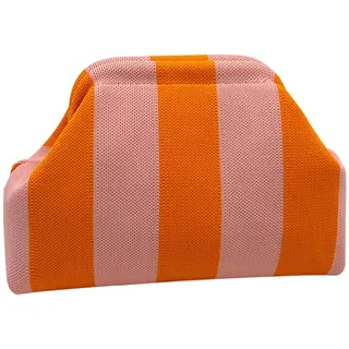 Sommer Strand Clutch Damen, Knödel Clutch für Damen Gestrickt Gestreift Kontrastfarbe Handtaschen Klein Clutche Gewebte Tasche für Sommerstrände, Urlaub, Reisen, Party, Alltag (Orange-Rosa)
