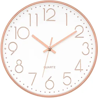 Foxtop Wanduhr Modern Ohne Tickgeräusche Lautlos Rund Leise Quarz Uhr ohne Ticken für Wohnzimmer küche Büro Heim Schule Cafe Restaurant (Roségold, 30 cm)