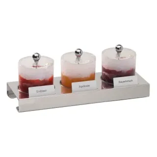 Neumärker Konfitürenbar, Marmeladenbar zur Selbstbedienung am Frühstücksbuffet, Maße: 400 x 140 x 145 mm