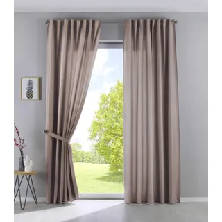 Gardinenbox 2er Set Vorhänge Verdeckte Schlaufen Cationic »JENA« HxB 145x140 cm Taupe Blickdicht Leinen Optik Gardinen Meliert Gardinenband mit Raffhalter, 2019037-2