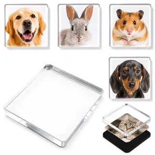 30 Stück 5x5 cm Magnete Selbst Gestalten, Acryl Magnete zum Kleben, Fotomagnete Selbst Gestalten mit Kleberücken, Personalisiert Kühlschrankmagnete für DIY-Deko Küche, Büro, Schule (Quadratisch)