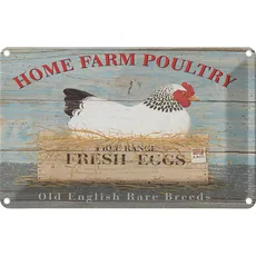 Blechschild 20x30 cm Home farm poultry fresh eggs