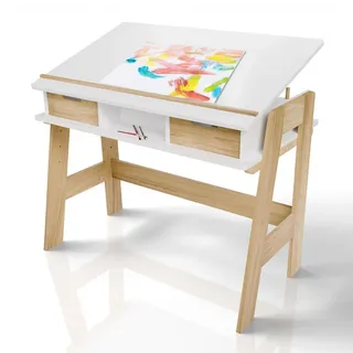Juskys Kinderschreibtisch Fietje Plus weiß höhen- und neigungsverstellbar , Weiß , Holz , 2 Schubladen , 94x76x63 cm , Babymöbel & Kindermöbel, Kinderzimmer & Jugendzimmer, Kinderschreibtische