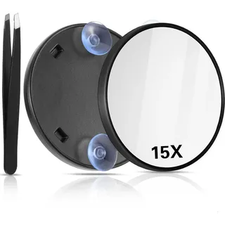Vergrößerungsspiegel mit 15-fach Vergrößerung und Saugnapf Pinzette