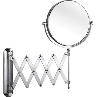 DEUSENFELD KS7C - Scheren Wand Kosmetikspiegel, 7-Fach Vergrößerung + Normalspiegel, Ø20cm, MS verchromt, Scherenarm - Silber