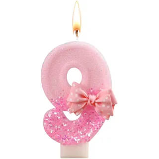 Ovanda Kerze 9 Geburtstag Mädchen,Kerze Rosa Tortendeko 9,3D Regenbogen Kerzen Rosa Geburtstagskerzes,Kerzen Zahlen 9 Lila,Geburtstagsdeko Mädchen 9 Jahre,geburtstagskerzen zahlen