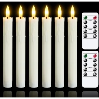 Mavandes LED Stabkerzen mit Timerfunktion und Zwei Fernbedienung,19 x 2,2cm 6 Stück Elfenbeinfarbene Kunststoff Flammenlose Batteriebetrieben Kerzen,Langanhaltend,Einstellbare Helligkeit