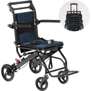 Vevor Rollstuhl, leichter Aluminium-Transportstuhl für Erwachsene, einfach zusammenklappbar, klappbare Armlehnen, sicheres selbstsicherndes Bremssystem, 15,75 Zoll Sitzbreite, trägt 220 Pfund