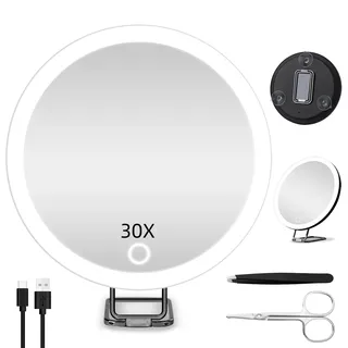 JADAZROR LED-Kompaktspiegel, 30-Fach-Vergrößerungsspiegel mit Licht, 15cm Reisespiegel mit Vergrößerung, wiederaufladbarem beleuchtetem 30-facher Vergrößerungsspiegel, tragbares Reisespiegelgeschenk