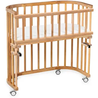 babybay Maxi extra großes Beistellbett aus massivem Buchenholz/Kinderbett Höhe stufenlos verstellbar & umweltfreundlich/mit Matratze, Gitter, Rollen (kernbuche geölt)