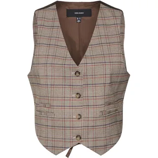 VERO MODA Damen Vmellie Sl Check Vest Anzugweste, Silver Mink/Checks:Brown, 38