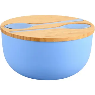 Kesper Salatschüssel , Hellblau, Hellbraun , Holz, Kunststoff , 4-teilig , Bambus , rund , 13 cm , FSC 100% , Geschirr, Schalen & Schüsseln, Salatschüsseln