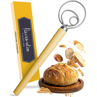 Flavemotion Dänischer Schneebesen für perfekten Teig im Handumdrehen - Hochwertiger Teigbesen als Brot backen Zubehör - Teigrührer, Teigkneter, Teigmischer, Danish Whisk als Brotbackzubehör
