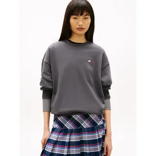 Sweatshirt TOMMY JEANS "TJ BADGE CREW", Damen, Gr. S, washed schwarz, Sweatware, Obermaterial: 100% Baumwolle, relaxed fit, Rundhals, Bündchen, Sweatshirts Sweatshirt, unisex, relaxed fit