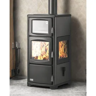 Kaminofen mit Backfach Herdplatte Panoramakamin Dreiseitig Glas Teba TKS 19 Holzofen 12 kW Kamin Ofen Holz Holzherd Kochplatte Küchenofen