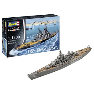 Revell 5183 Modellbau Amerikanische Model Set USS New Jersey im Maßstab 1:1200 I 45 Teile I Bastelset ab 12 Jahren I Detailgetreues Modell I Historisches Schiff I Modellbausatz, Geformte Farbe