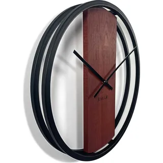 Wanduhr groß ohne tickgeräusche LOFT OVAL Metall schwarz 3D XXL modern Holz Eiche Badezimmer Wohnzimmer 50cm Durchmesser mahagoni - Schwarz